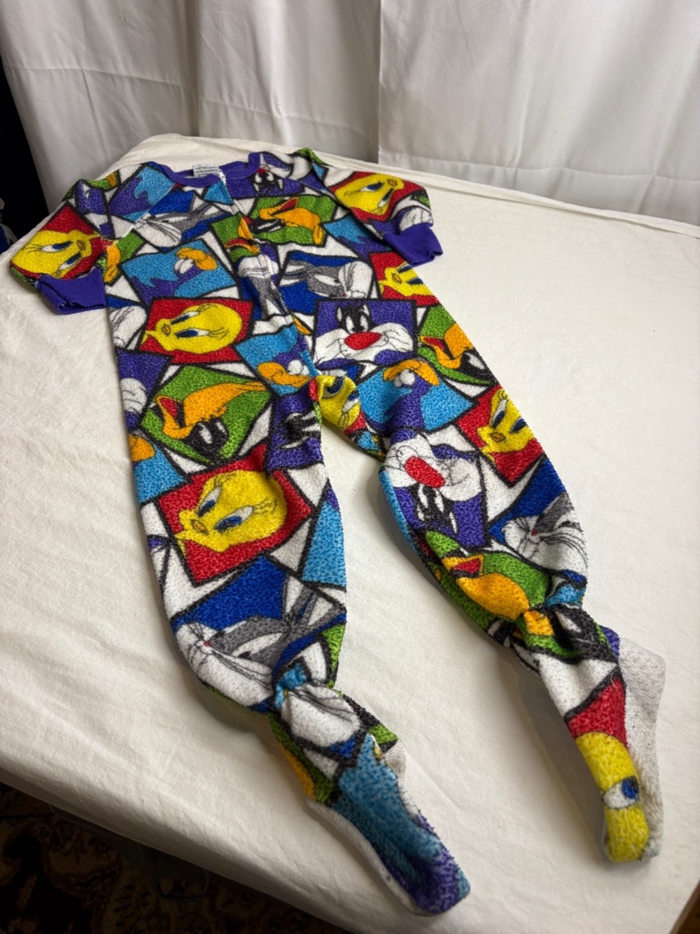 Vintage 1996 Looney Tunes Tweety Bird/Road Runner Pajamas Sleeper Footed RARE